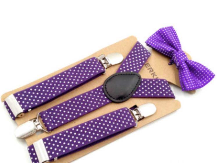 Kids Baby Boy Meisjes Jarretel en Vlinderdas Sets Kinderen Formele Party Bow Tie + Jarretel Polka Dot 2 Stuks combo Set Lot: plum