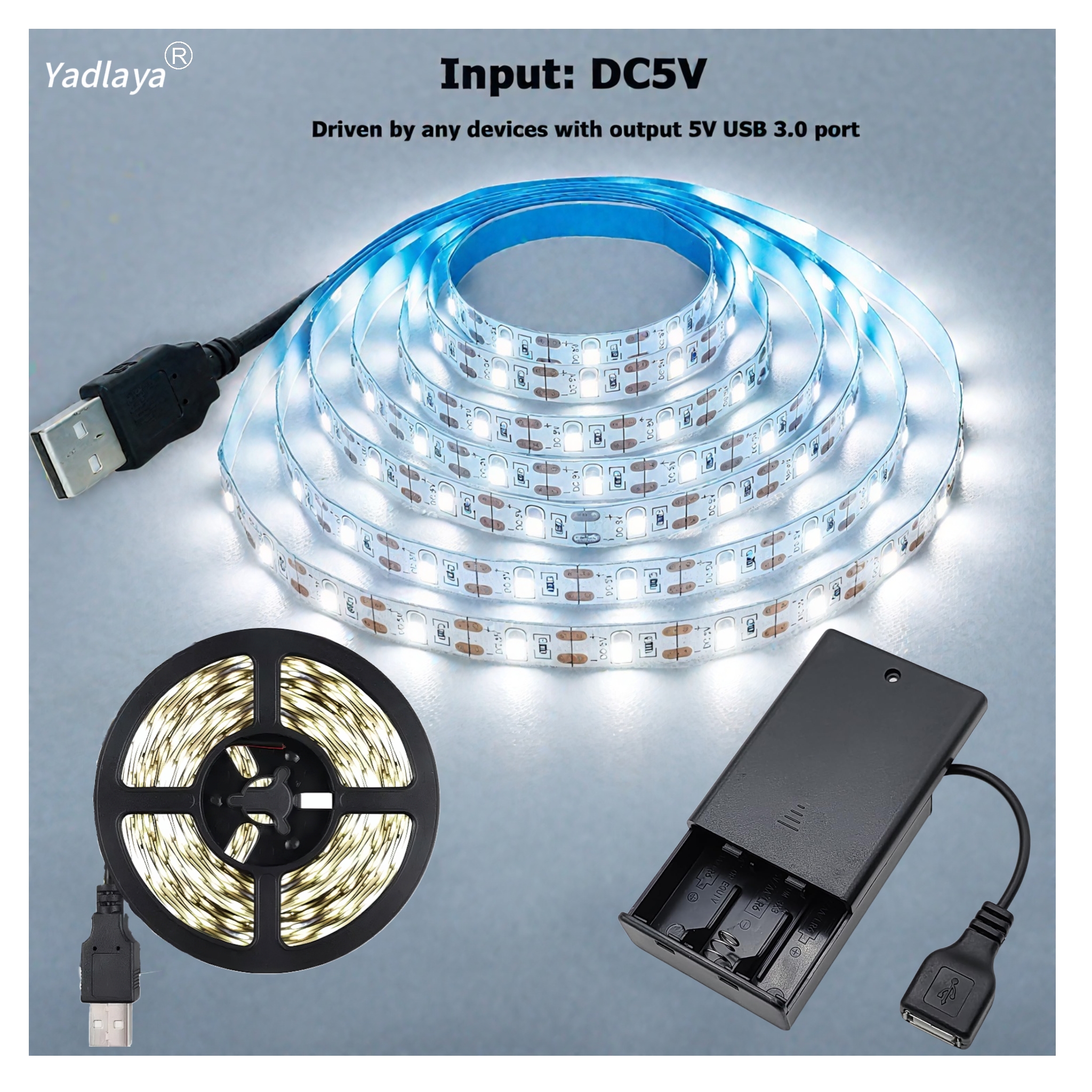 3AA Battery Power Led Strip Light SMD2835 50cm 1M 2M 3M 4M 5M Flexible Lighting Ribbon Tape White/Warm White Strip Backlight: Emitting Color2 / 5m