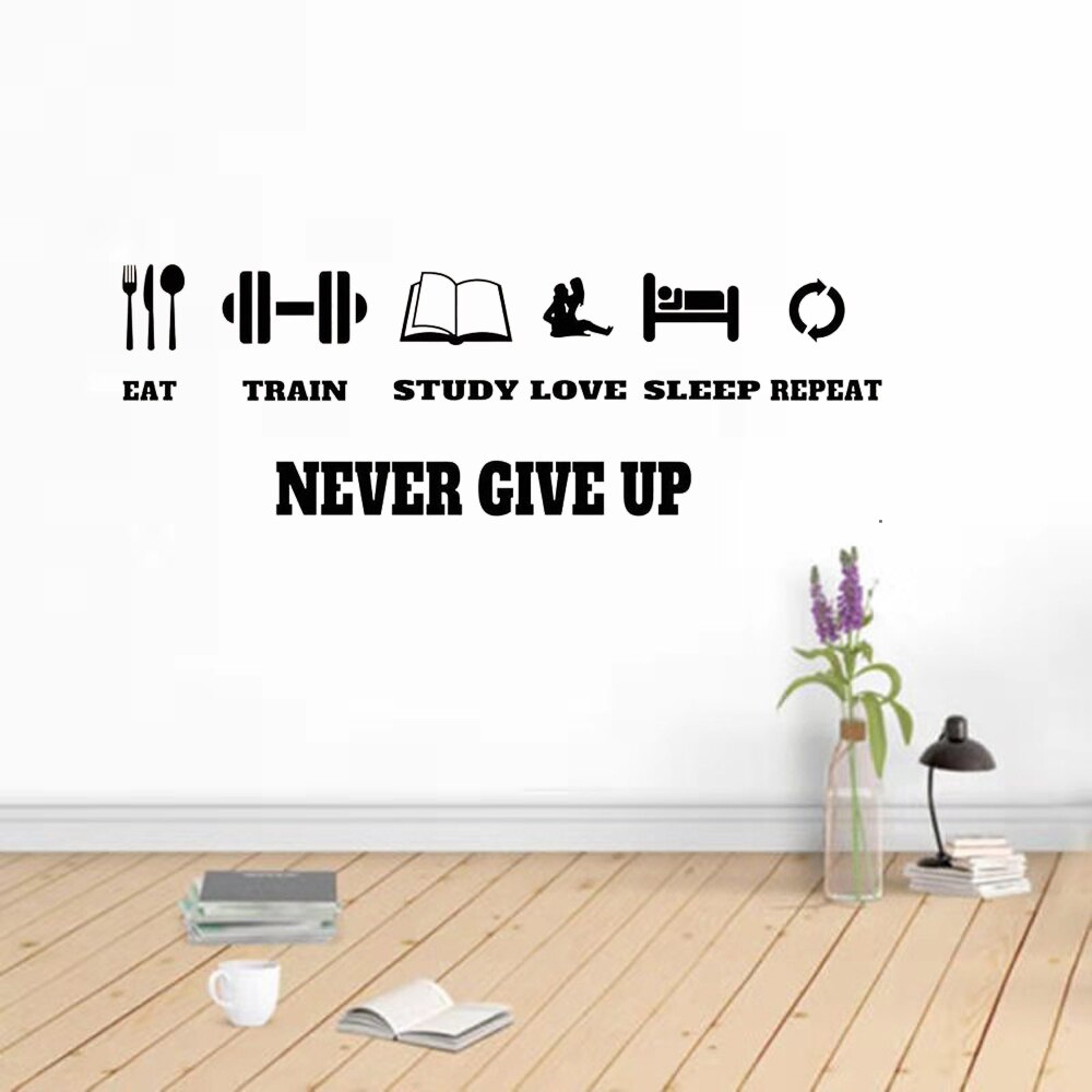 Gym Motivation Quote Vinyl Decal Never Give Up Workout Fitness Wall Sticker Sport Home Gym Interior Decor Murals