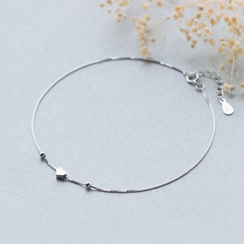 925 Sterling Silver Romantic Small Heart Charm Anklet For Women S925 Ankle Bracelet Adjustable Length