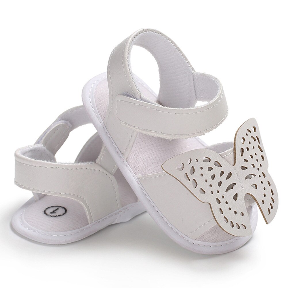 Helt nyfødt småbørn spædbarn baby drenge piger blød sål krybbesko sød sommerfugl sommer sandaler sko: Hvid / 13-18 måneder