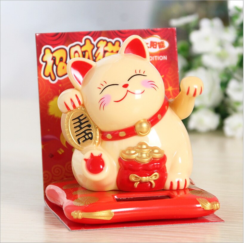 1 pcs Chinese Lucky Wealth Gold Cute Cat Solar Powered Welcoming Fortune Cat Lucky For Home Car Hotel Restaurant Decor Craft: Yellow