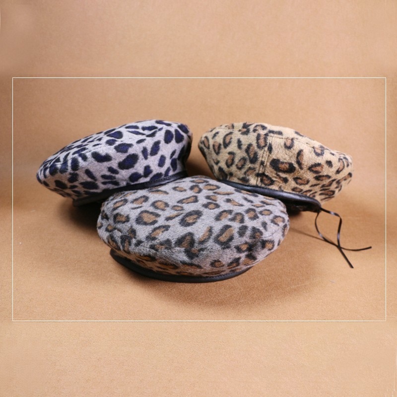 Leopard varm ruskind forår efterår vinter baret kvinder fransk kunstner hue baret hat til kvinder baret hat
