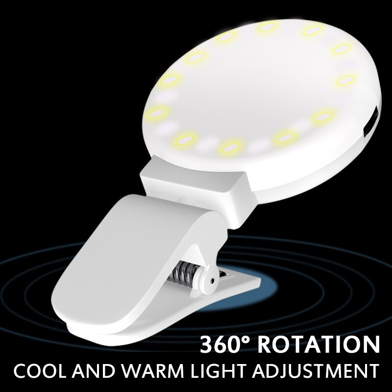 Mobile Phone Flashes LED Ring Light Dimmable 360 Rotation Fill Light With Clip USB Recharge Selfie Lights Portable Selfie Light