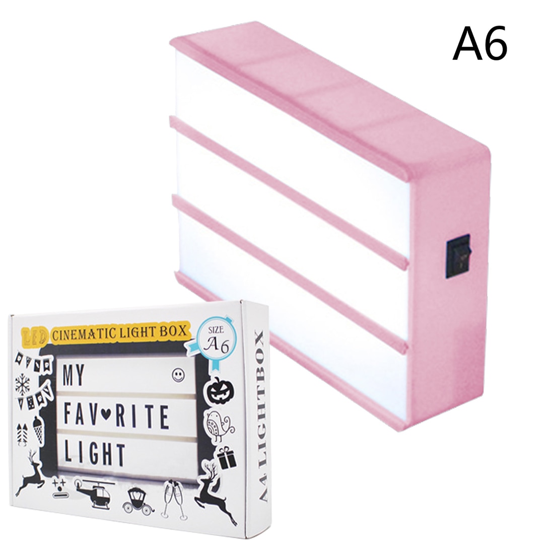 Cinematic LED Porch Light Up Sign Box Lightbox Message Board Cinema LED Letter Symbol Home Party Wedding Lamp Decor A6 size