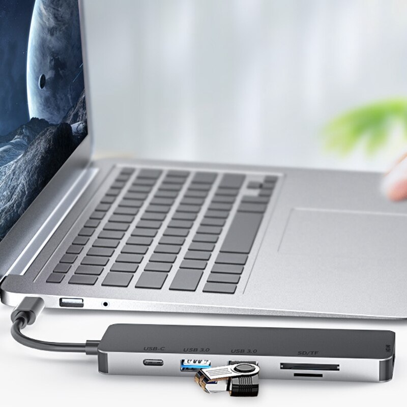 USB C Hub 6 in 1 USB 3.0 Port Expander Adapter 4K HDMI HD PD Fast Charge Docking Station for PC