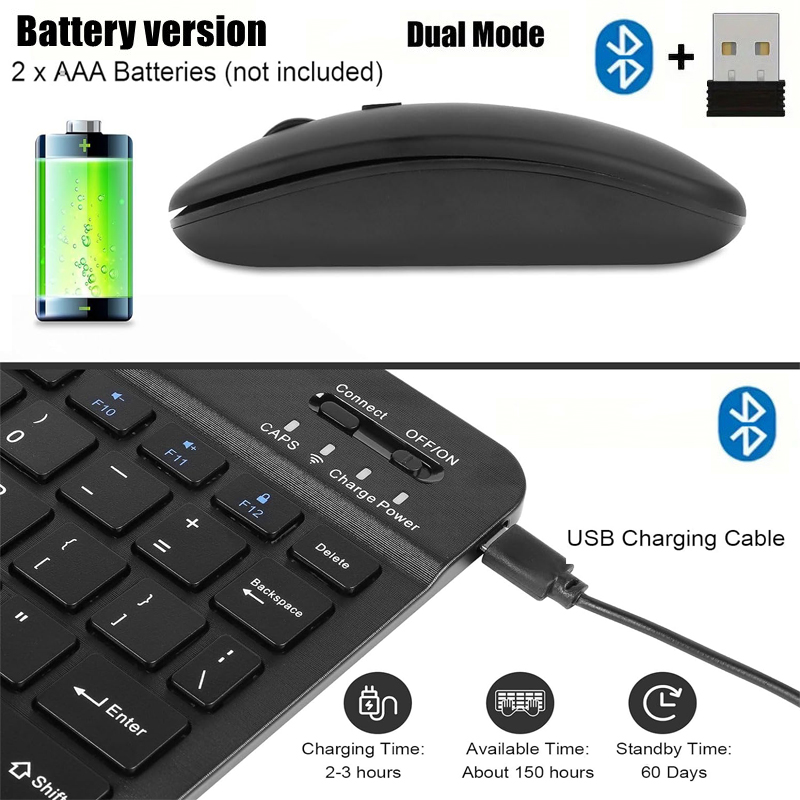 Oplaadbaar Bluetooth-compatibel toetsenbord Ultraslanke draadloze muistoetsenbordset voor Android Windows Tablet iPhone iPad