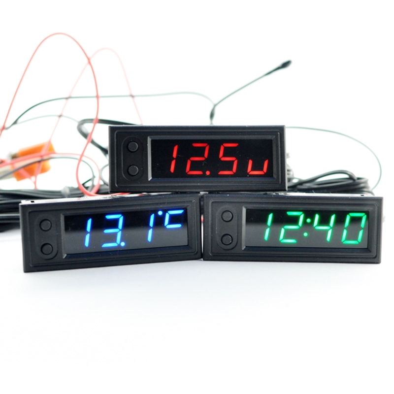 Reloj temperatura ajustable para coche, 12V, 3 en 1, termómetros, voltímetro, reloj electrónico, pantalla Digital LED, LCD