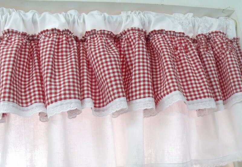 Tenda da cucina in stile inglese scozzese verde a castello con bordo in pizzo decorativo tenda corta da caffè tenda da cucina 40cm * 150cm: Rosso