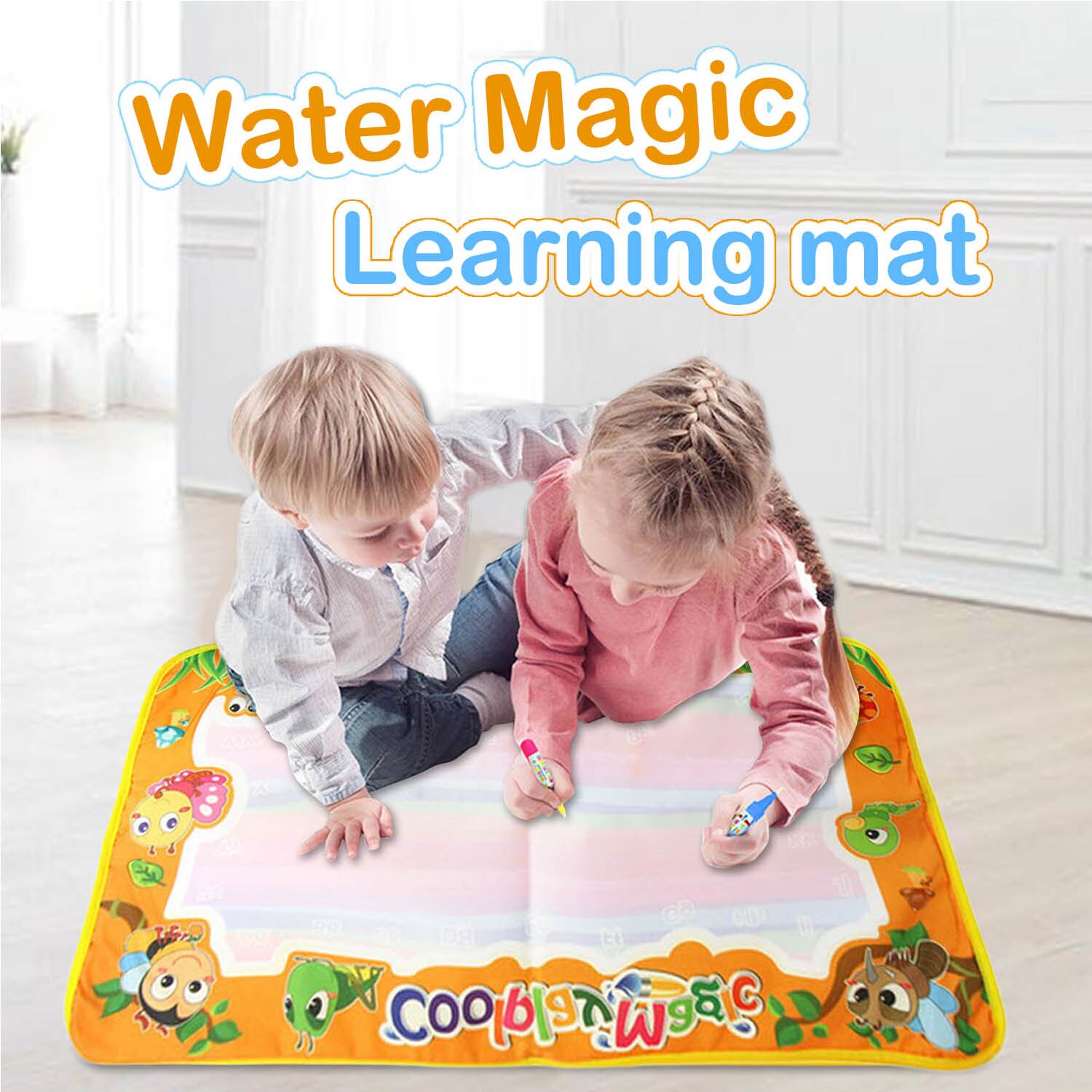 Sjovt genanvendeligt vandtegning maleri doodle mat tæppe med 2 stk penne til børn børn tidligt pædagogisk legetøj 59 x 36cm: Dyr