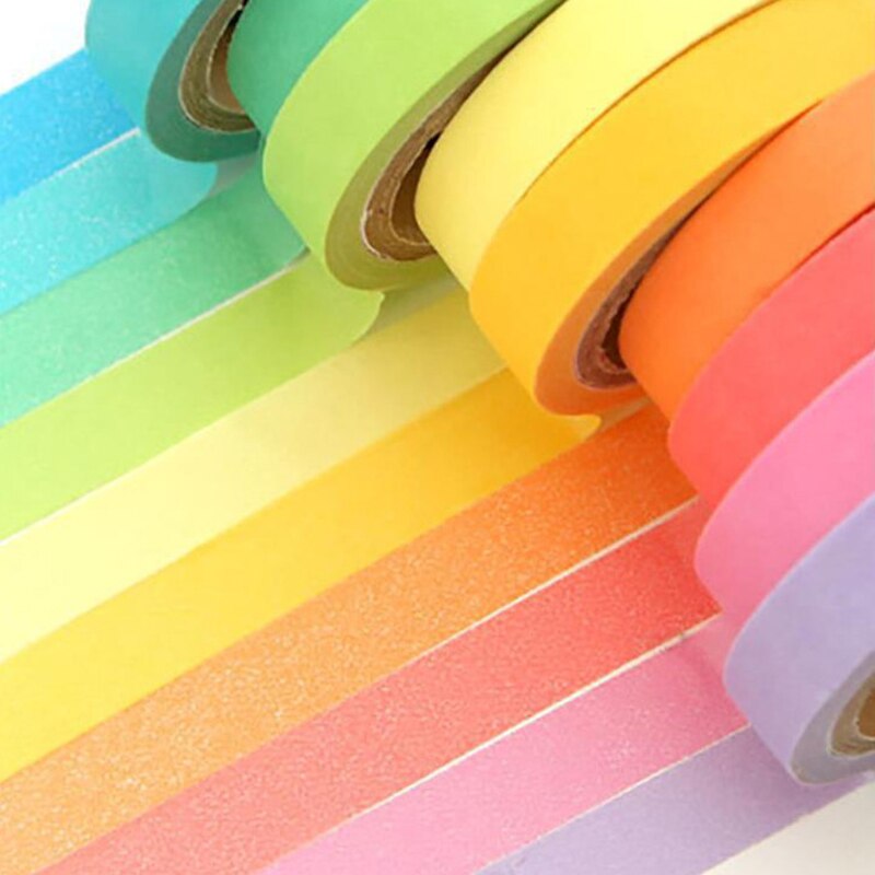 10Pcs/Set Solid Color Tape Rainbow Masking Tape Decorative Adhesive Tape
