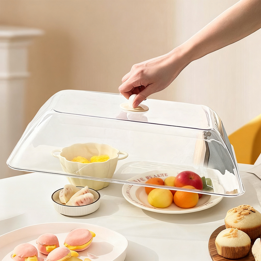 Reusable Food Fresh-keeping Cover Transparent Plastic Food Cover Dustproof & Insect Protective Lid Kitchen Storage Accessories