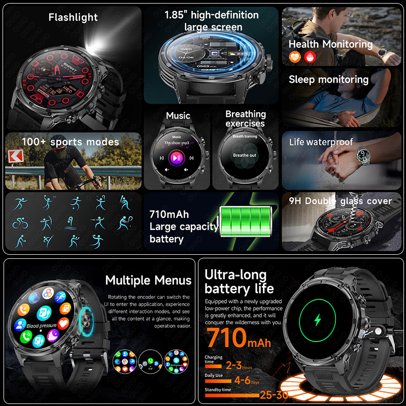 2025 1.85 polegadas ultra hd relógio inteligente 710 mah bateria grande nfc detecção bluetooth chamada esportes fitness smartwatch para huawei xiaomi