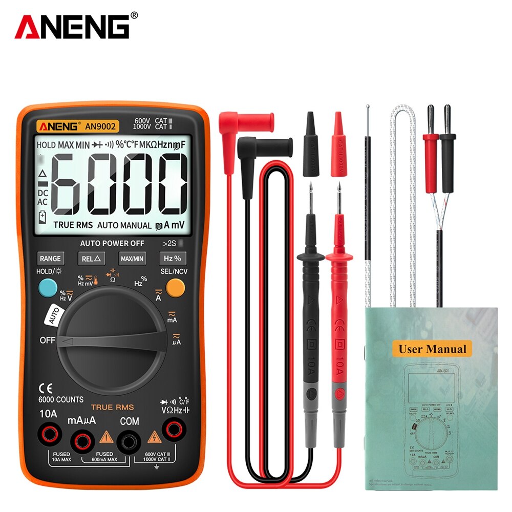 Aneng AN9002 Multimeter Bluetooth Digitale Multimeter 6000 Telt Multimetrotrue Rms Ac/Dc Stroom Spanning Tester Auto-Range: Oranje