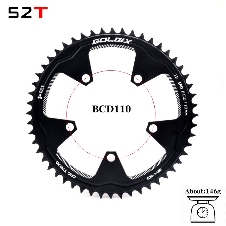 PROWHEEL ROAD bicycle chainring 110BCD 130BCD 34/39/50/53T sprocket steel/aluminum alloy/AL-7075 CNC 8/9/10/11 speed chain wheel: 110BCD 52T