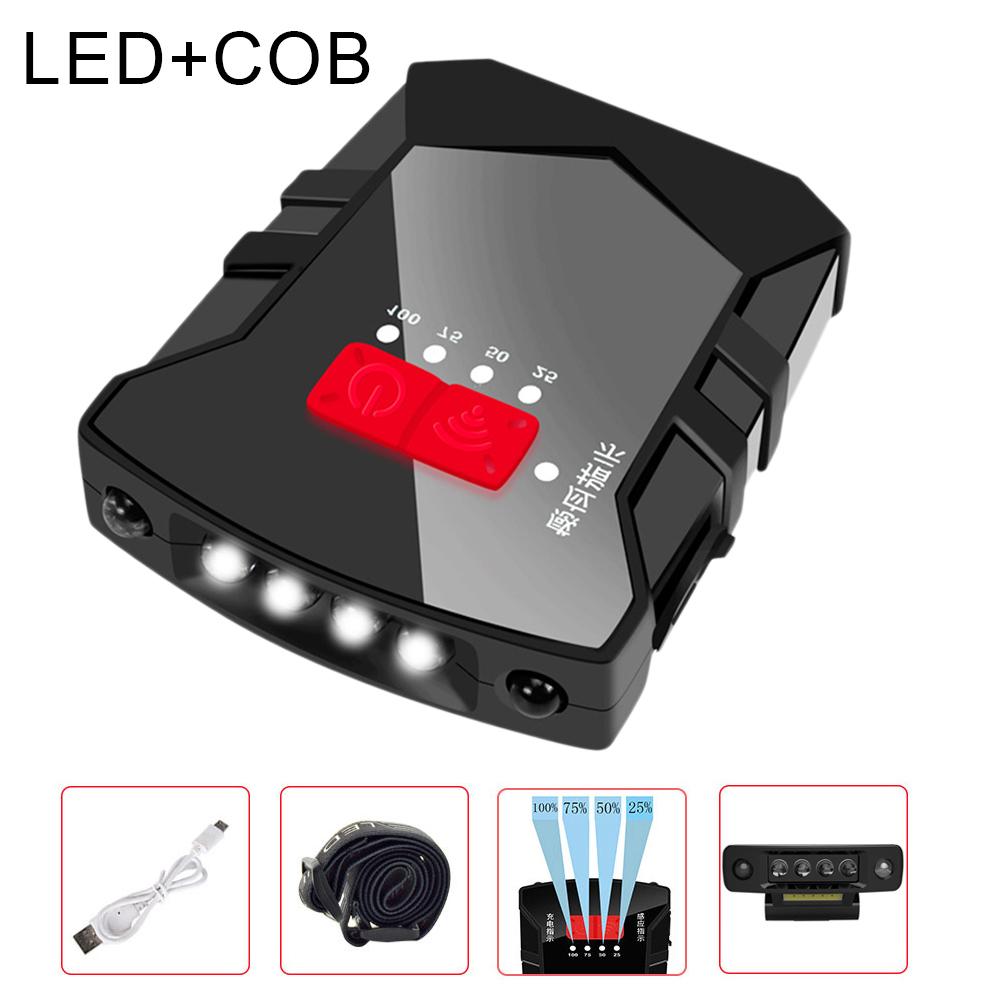 Luz LED frontal de pesca nocturna, Sensor inteligente de pesca, recargable vía USB, súper brillante, resistente al agua, con Clip