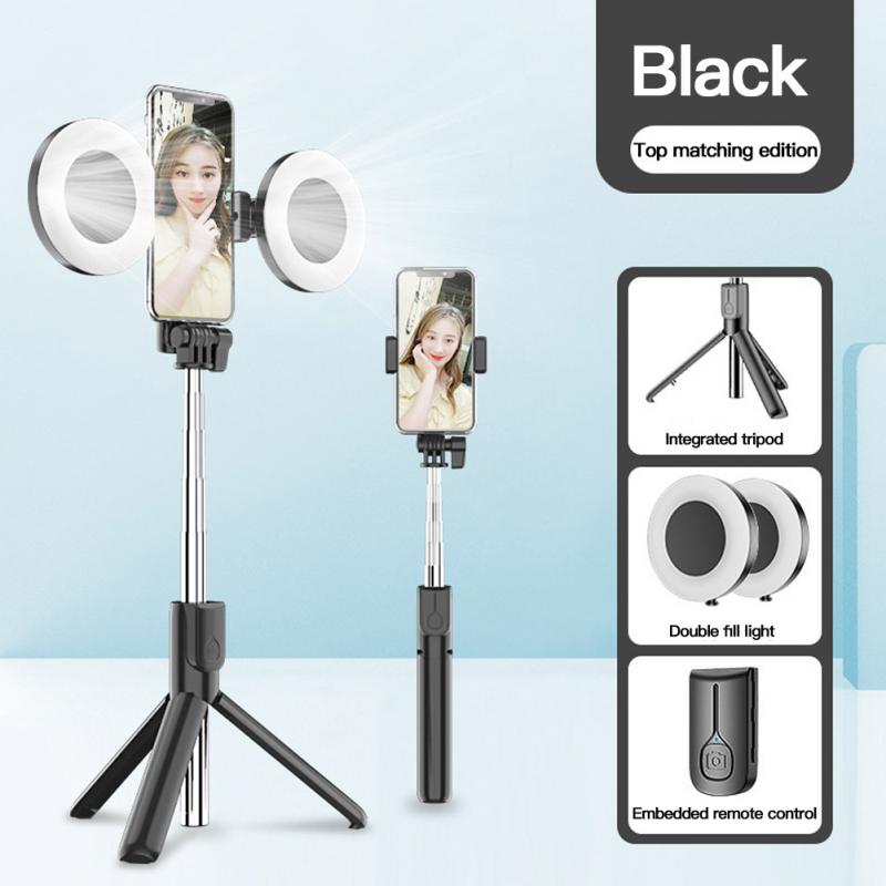 Drahtlose Bluetooth Selfie Stock Stativ Für Handy, Mobiltelefon Stativ Kamera Bluetooth Foto Halfter Tisch Smartphone Stativ Für Kamera: Schwarz doppelt hell