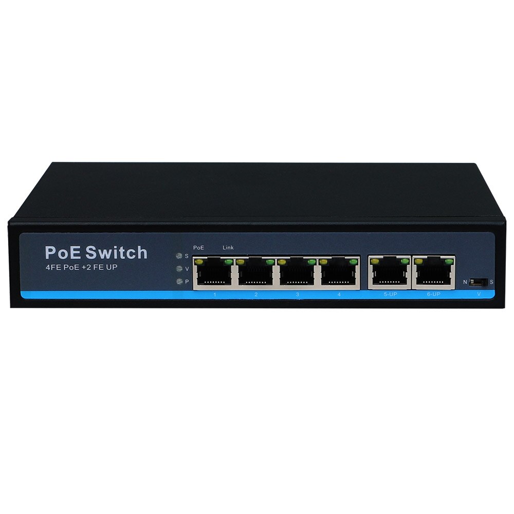 CE/FCC certified 4 ports POE switch with 2*100M uplink 802.3af/at active POE watchdog max 250meter up to 60w POE output