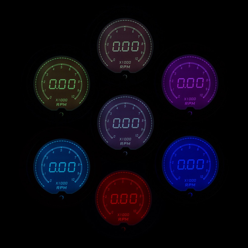 52MM Digital Car Tachometer Adjustable 7 Colors Display Rpm Gauge LCD Rpm Meter Car Meter TT100115