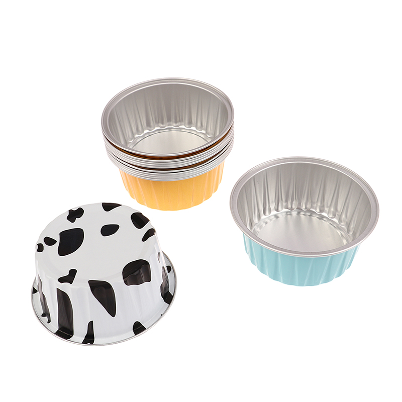 10Pcs Reusable Round Aluminum Foil Tin Cup Pudding Cake Mold Air Fryer Tinfoil Box Small Baking Tray Baking Pastry Tools