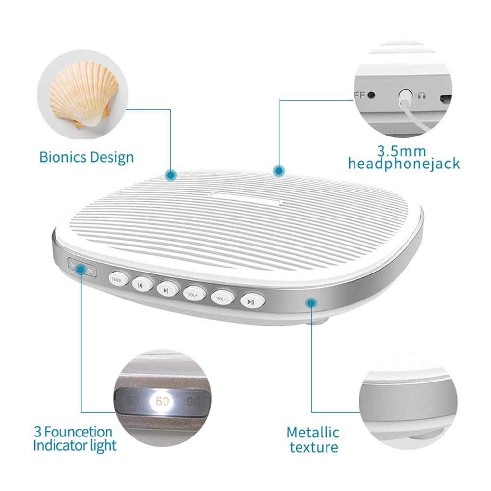 20 Soothing White Noise Machine Sounds Desktop Ultrathin Baby Sleep Machine Sleep Sound Machine 30/60/90min Volume Adjustable