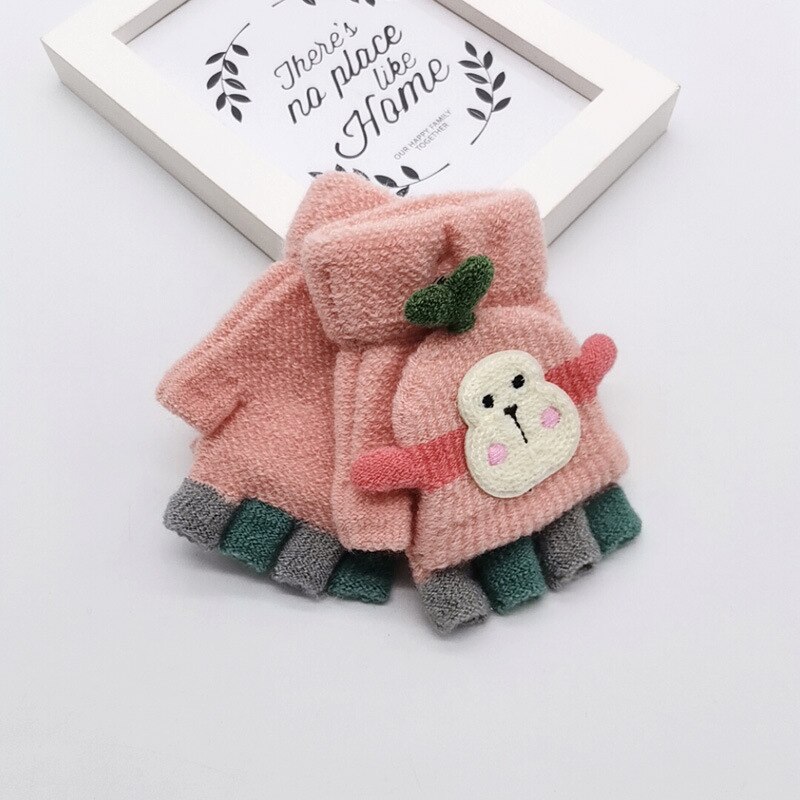 Winter Warm Peuters Baby Jongen Meisjes Kids Dikke Bont Cartoon Aap Handschoenen Wanten: Roze