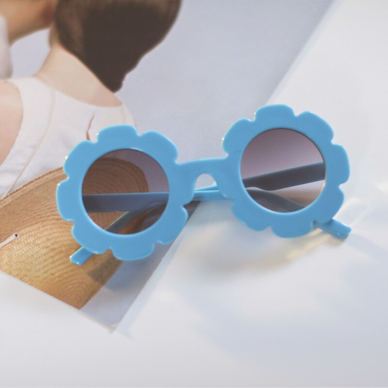 Gafas de sol redondas con flores para niños y niñas, anteojos de sol infantiles de de , de estilo Vintage, con círculo pequeño,: Azul