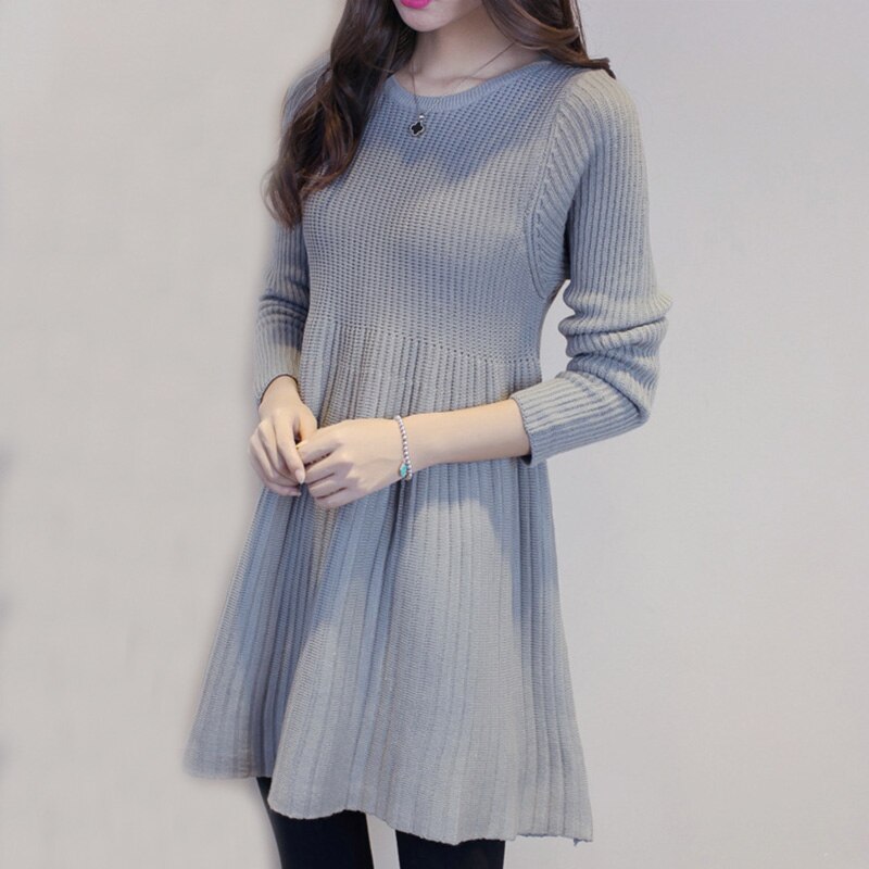 Herfst Winter Trui Jurk Vrouwen Grey Lange Mouwen Breien Truien Lady Casual Losse Gebreide Mini Jurken Vestidos SF531