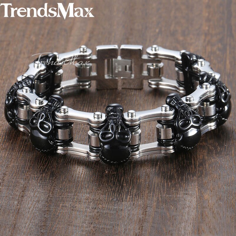 Trendsmax 22cm heren schedelarmband 316l roestvrijstalen armband biker fiets link heren sieraden hbm 66