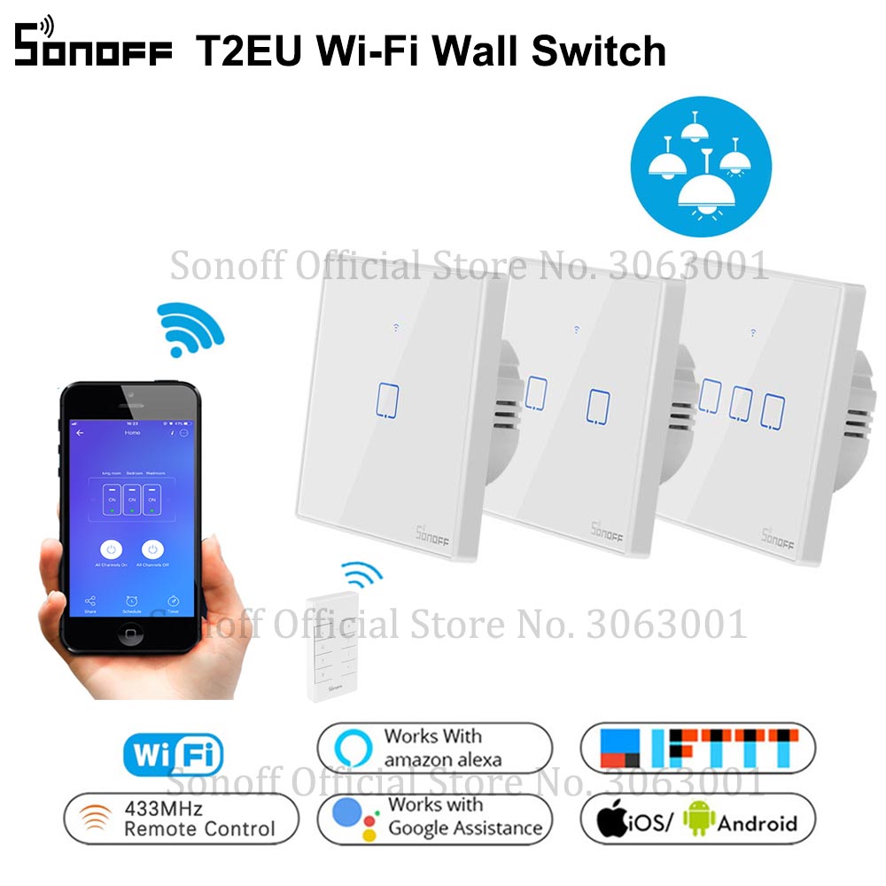 SONOFF T2EU TX inteligente Wifi pared Interruptor táctil con frontera casa inteligente 1/2/3/banda 433 RF /Control de voz/aplicación/táctil funciona con Alexa