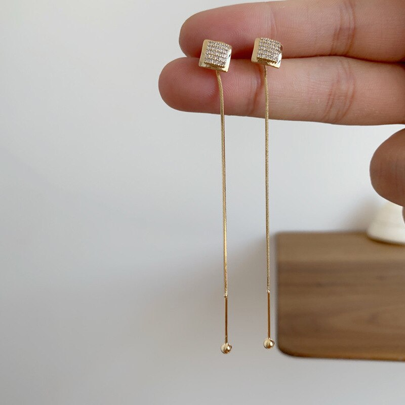 Lange Tassel Crystal Earring Koreaanse Goud Kleur Oorbellen Voor Vrouwen Elegante Prachtige Mode Vintage Trend Sieraden