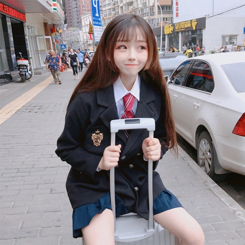 Japanese JK Uniforms College Wind Badge Embroidered Baggy Small Suit Woolen Coat Jacket Women&#39;s Clothing school girl uniform