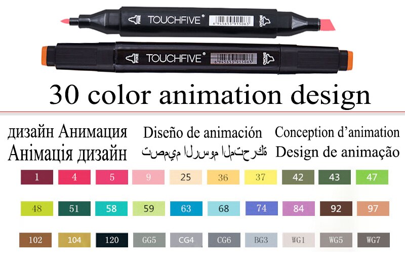 TouchFive Markers Art 30/40/60/80 Color animation set Sketch Marker Pen Double Tips Alcoholic Pens For Artist Manga Supplies: 30 black Animation