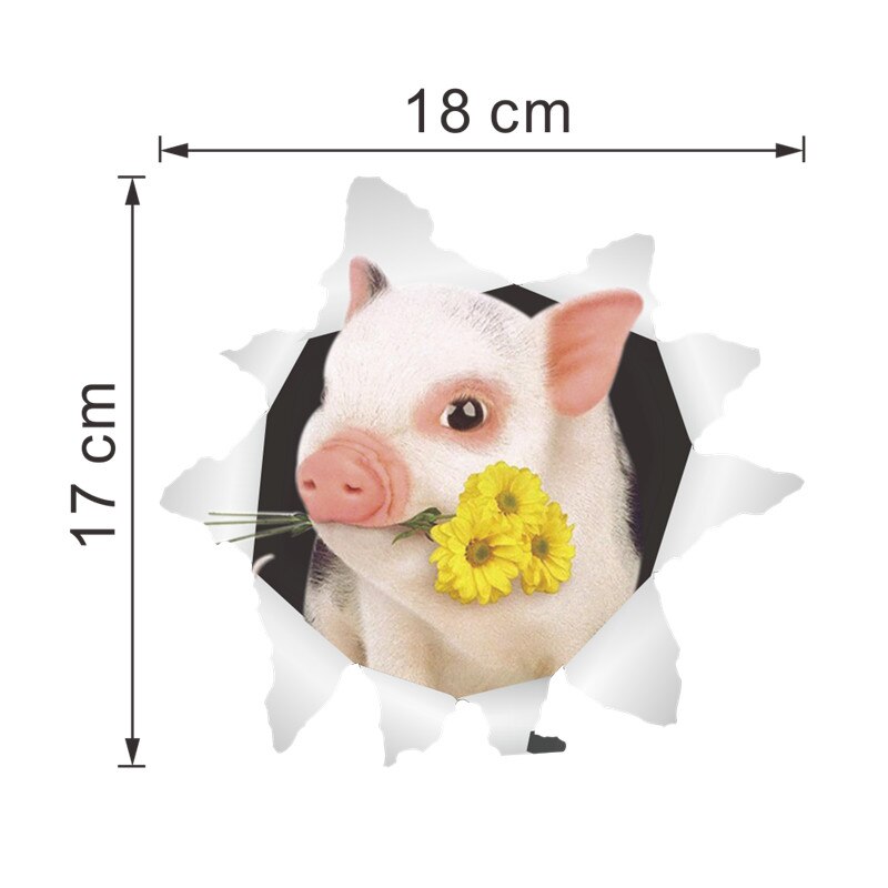 Lovely Piggy Toilet Stickers For Home Decoration 3d Broken Hole Cartoon Pig Animal Mural Art Diy Pvc Wall Decals