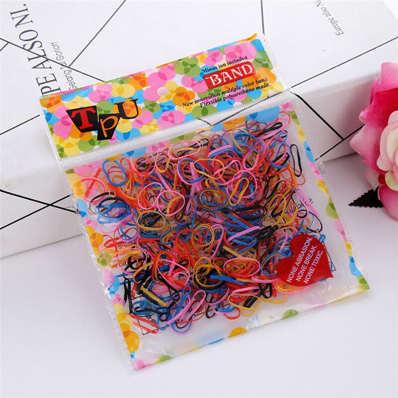 10-600PCS Cute Girls Colourful Ring Disposable Elastic Hair Bands Ponytail Holder Rubber Band Scrunchies Kids Hair Accessories: 300Pcs 09