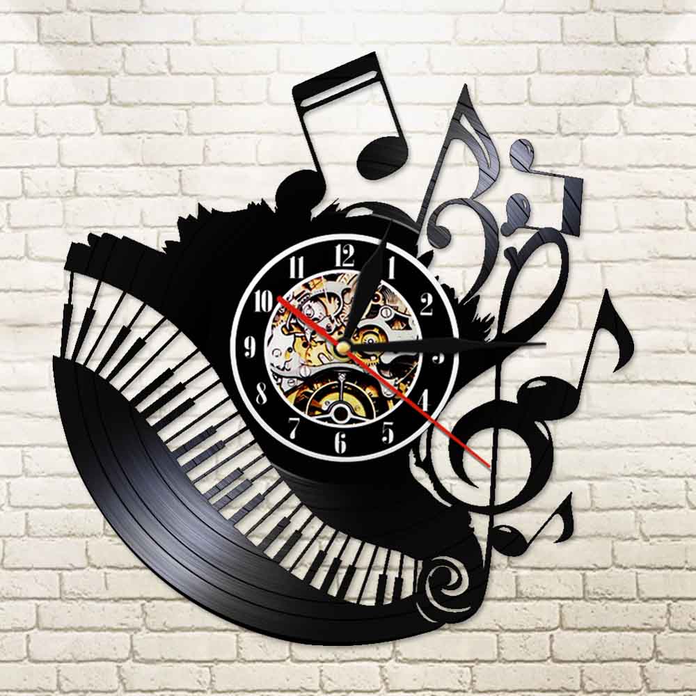 Piano Music Notes Gramophone Record Wall Clock Music Keyboard Vinyl Wall Light Musician Pianist Teacher