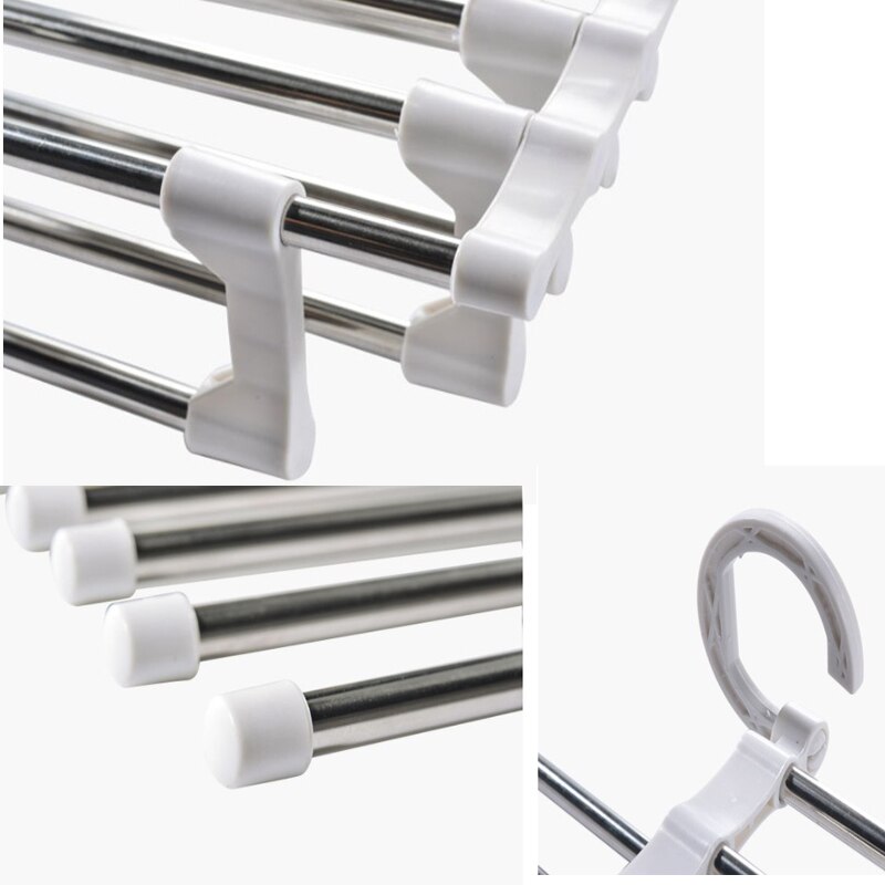 Stainless Steel Hangers Storage Tie Clips Multi-function 5 Layers Clothes Pants Rack Jeans Drying Rack Double Hooks Save Space