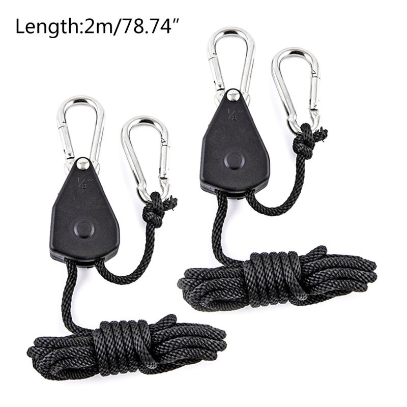 2pcs 1/8\" Pulley Rope Ratchet 150lb Heavy Locking Hanger Lifting Lanyard for Tent Room Fan Grow Plant Camping Hiking 50JD