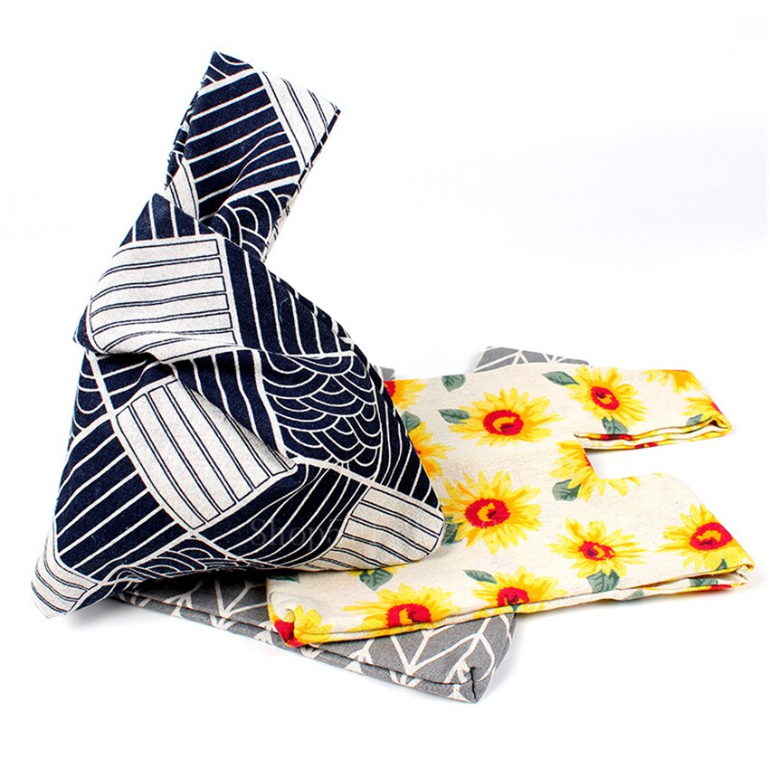 Bolsa de estilo japonés a rayas para la muñeca, bolso portátil con nudo pequeño, bolsa estampada para estudiantes, bolsas delicadas de algodón para el almuerzo, 1 ud.