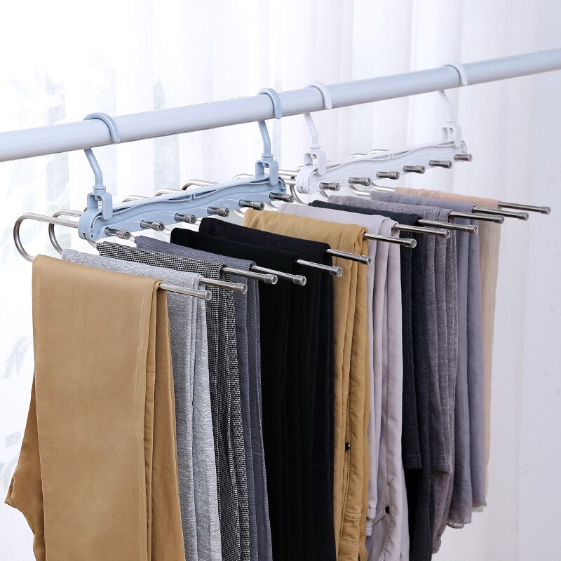 1Pc Multifunctional Folding Pants Rack Adjustable Trouser Hanger Magic Closet Storage Shelf