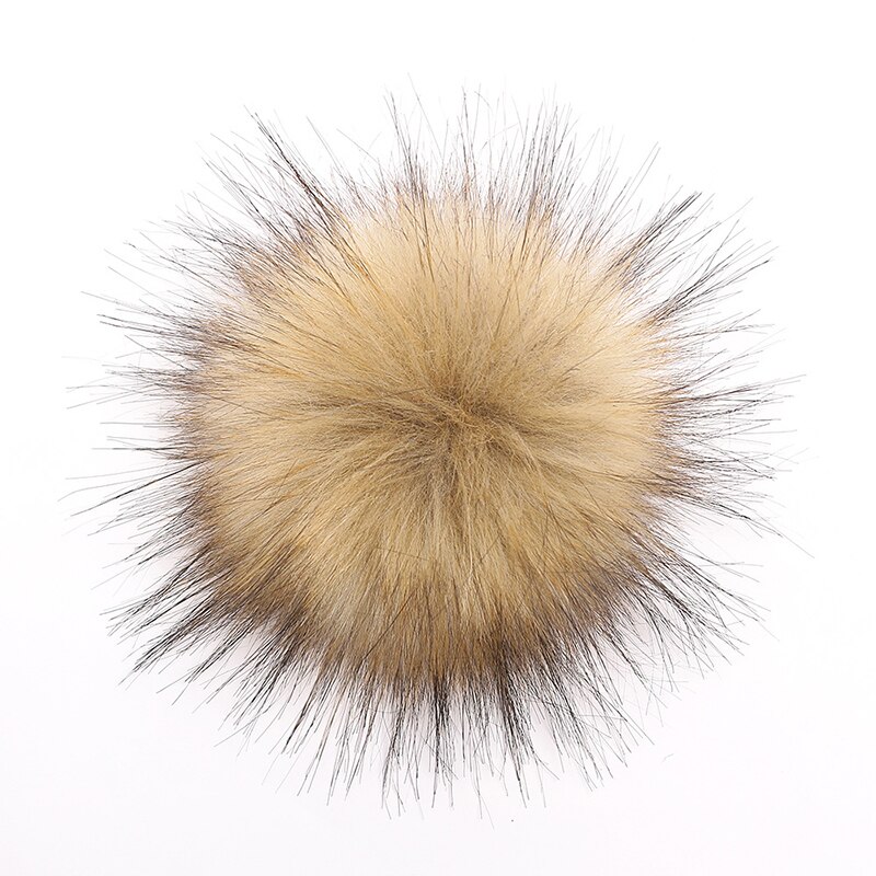 10cm kunstige med knap vaskebjørn pels pels pom poms til kvinder og børn vinter hat og kasket huer pels pompon: Let kaffe