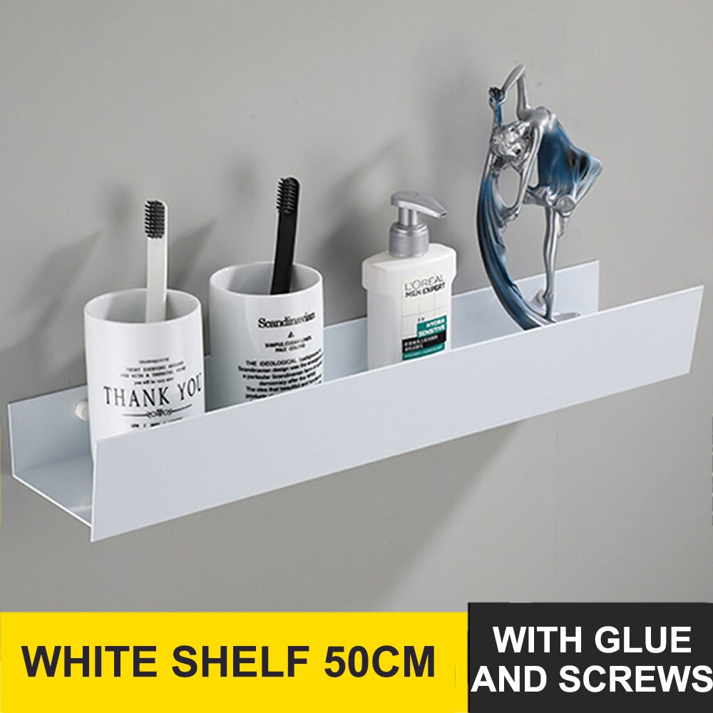 Space Aluminum Bathroom Shelf Wall Mount Shower Shampoo Soap Cosmetic Shelves Kitchen Storage Rack Holder Bathroom Accessories: 50cm Silver