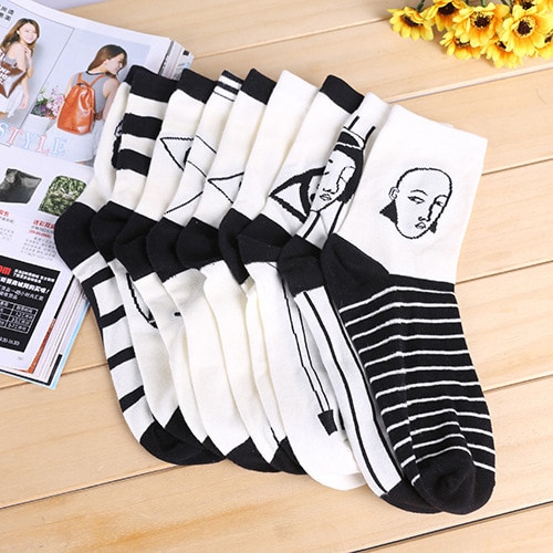 Voorjaar Vrouwen Zwart Wit Dambord Sokken Katoen Grappig Hipster Art Ankle Zwart-wit Stijl Harajuku Sox