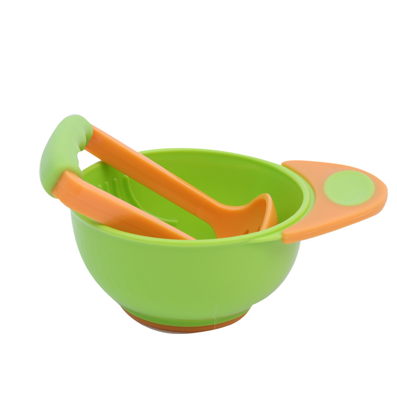 Babymadfabrikker og beholderskål sæt manuel slibning retter baby madlavning værktøj foderskål babyfrugt madbeholdere skåle: Orange grøn