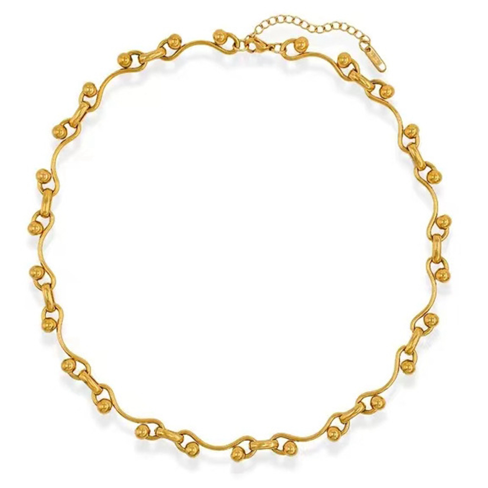 Collar de cadena de bolas onduladas de acero inoxidable Y2K para mujeres y hombres, joyería hecha a mano de Punk Grunge: Color acero