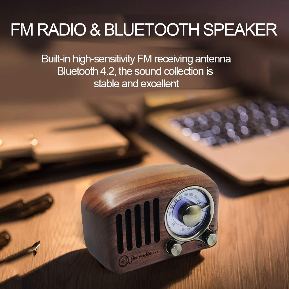 Vintage radio retro bluetooth 5.0 højttaler valnød træ fm radio med gammeldags klassisk stil stærk basforstærkning tf kort