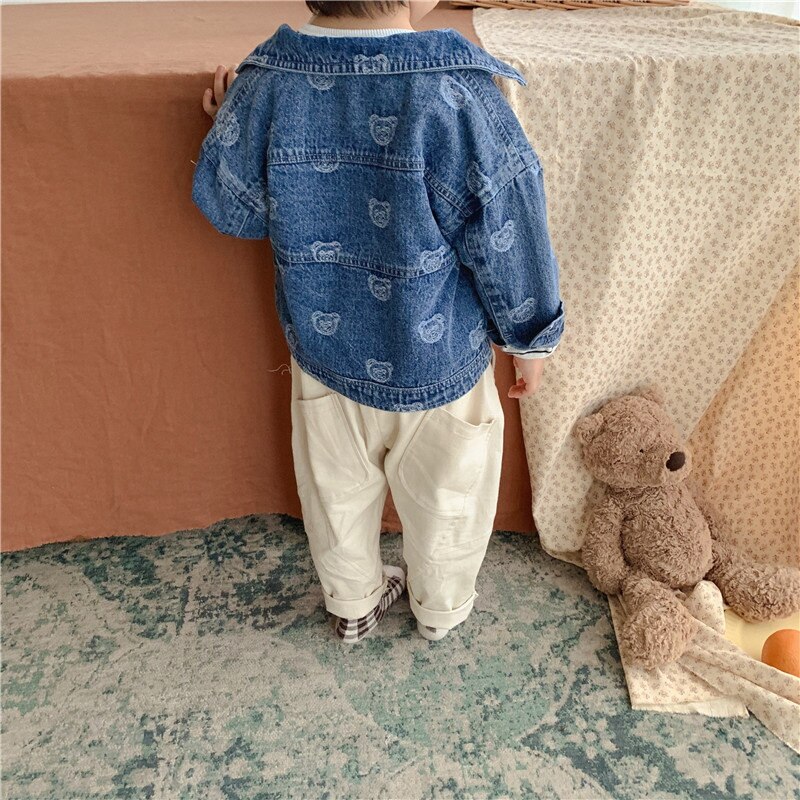 2021 stile coreano autunno bambini ragazzi ragazze cappotto cartone animato orso stampa maniche lunghe giacche di jeans bambini capispalla stile Casual E5366