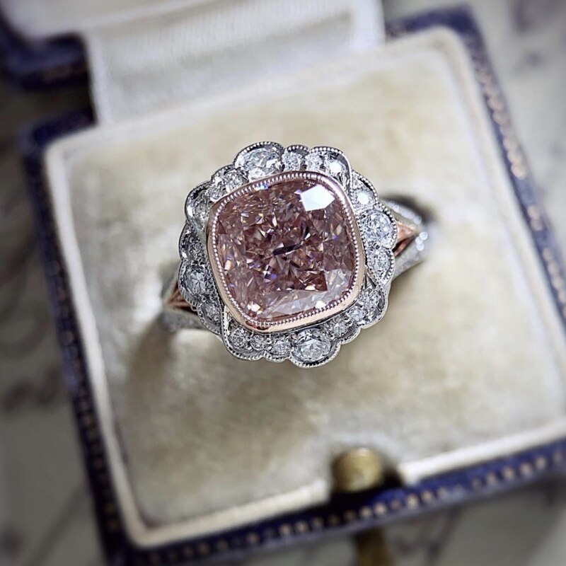 Exquisite Female Pink Square Rhinestone Ring Charming Women Wedding Engagement CZ Ring Jewelry Romantic Valentine's Day