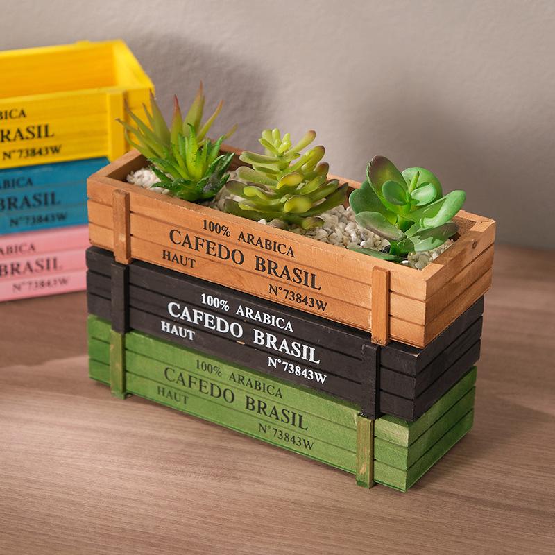 Retro Garden Plant Pot Vintage Wooden Storage Box For Sundries Stationery Pen Box Succulents Flower Pots Balcony Home Decoration