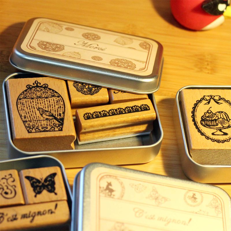 Barn barn håndlagde leker vintage stempel bokstaver håndkle fugl sommerfugl nøkkel krone mønstre scrapbooking skrivesaker stempler